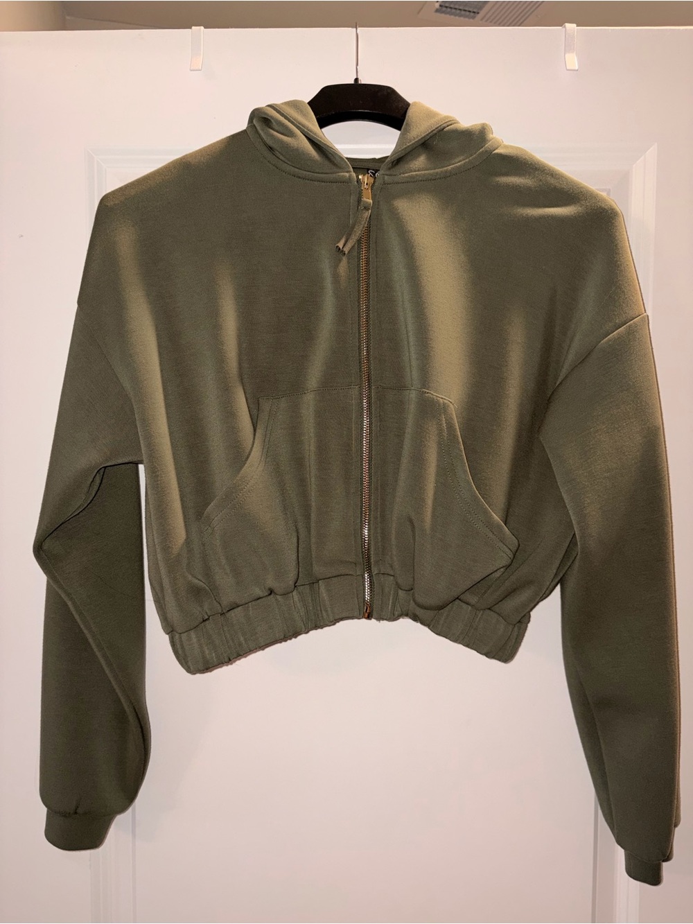 Olive Green Cropped Zip Hoodie
